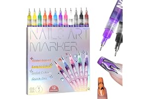 Gorvalin Bolígrafo De Uñas Nail Art 3D, 12 Colores, Plumines de 0.5MM para Uñas, Plumín de Punto Graffiti, Plumín de Dibujo y Pintura, Pincel Liner para Casa o Salón