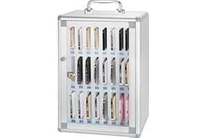 Glosen 24 Slots Cell Phone Locker, Portable Mobile Phone Storage Cabinet with Handle, Phone Lock Box Wall Mounted with Key for School Classroom Office Exam (24 Slots/Silver)