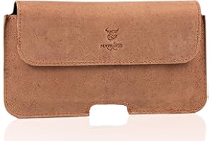 MATADOR Echt Leder Gürteltasche kompatibel mit Apple iPhone 15 Pro/ 15/14 Pro/ 14/13 Pro/ 13/12 Pro/ 12/11/ XR Holster Clip/Schlaufe Tabacco Braun