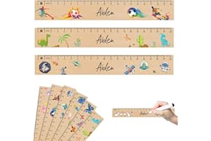 Montrestar 3 Stück Lineal Kinder, 21CM Holz Lineal mit Verschiedene Motiven, Einzigartige Grundschule Geschenke, Holzlineal Geschenk zur 2025 Jungen Einschulung Schulanfänger Schuleinführung