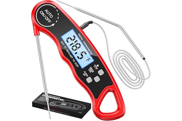 CIRYCASE Termometro Cocina, Termometro Horno Digital de Lectura Rápida & Precisa con 102cm Sonda de Alambre, Calibration & Pantalla LCD, Termometro Barbacoa para Carne, BBQ, Comida, Horno, Liquidos