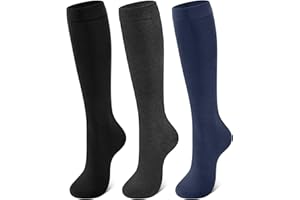 CLOSEMATE Calcetines Altos Mujer Hasta la Rodilla 3 Pares Suaves Cómodos de 80% Algodón Medias Elásticos Transpirables sin Compresion 35-38 39-42