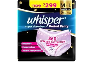 Whisper Bindazzz nattperiod trosa|6 M-L trosor|upp till 0% läckage|360 graders läckageskydd