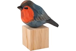 WEWAYSMILE Wooden Carved Bird Figurine, Hand Carved Painted Wooden Statues, Small Wooden Carved Bird, Cute Animal Ornament Craft for Home Office Desktop Decoration(Robin Bird)