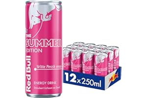 Red Bull Energy Drink Summer Edition, White Peach, 12 x 250 ml I Boisson énergisante au goût de pêche blanche fruitée I Stimule le corps et l'esprit