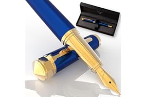 Ellington Pens Luxury Fountain Pen Set- Fountain Pens for Writing - Smooth Extra Fine Nib - Includes Refillable Ink Converter, 3 Ink Cartridges [Black & Blue], Gift Box - Elegant Calligraphy