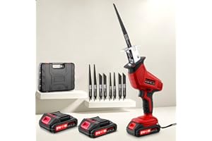 Ankishi Red Reciprocating Saw with 8 Saw Blades, DC 21V Cordless Reciprocating Saw with 2x2000mAh Battery, 0-4000 RPM Variable Speed Electric Saw for Wood, Plastic and Metal Cutting