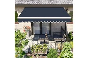 Green Bay 4 m x 3 m DIY Patio Retractable Manual Awning Garden Sun Shade Canopy Blue with Fittings and Crank Handle