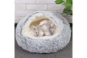 DG Catiee Cama cueva para gatos, cama para perros pequeños, tamaño mediano, calmante para gatos, esponjosa, cálida, iglú, para gatos de interior, cachorros, perros pequeños (felpa, 50 cm, gris)