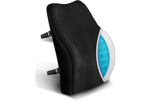 ‎TRAVEL EASE TRAVEL EASE Ergonomiczna Poduszka Lędźwiowa, Podparcie Pleców z Żel Pianki Zapamiętującej Kształt do Fotela Samochodowego Krzesło Biurowe, Oparcie z Antystatyczną Osłoną i Regulowanymi Paskami, Czarny