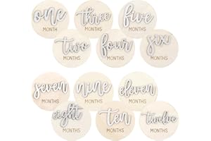 PEOVLVN Holz Meilensteinkarten Baby - 6pcs 1-12 Monate Baby Monatskarten aus Holz, Perfekt für Meilensteinkartens Schwangerschaft & Babys Meilensteinkarten, Ideal für Eltern & werdende Mütter(Weiß)