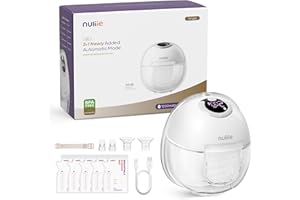 Nuliie Milchpumpe Elektrisch tragbare S32, 4 Modi, 9 Stufen, 24mm Flansch mit LED-Anzeige, Zusätzlich 1 Stück Flansch 18mm&21mm und Austauschbare Entenventile (1Pack, Weiß)