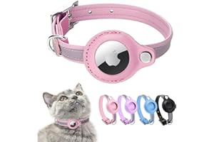 MOUYOU Airtag Katzenhalsband,Leder Halsband Katze,Reflektierend Verstellbar GPS Hülle für Tracking Anti-verloren,für große/mittelgroße/kleine Katze(XS,Rosa …