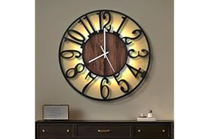 Maxstar 50CM Large Wall Clock for Living Room, Battery Operated,Silent,Non Ticking,Wood Style,Modern Led Wall Clock for Bedroom,Garage,Office,Dining Room, Kitchen Decor(Arabic numeral,Black-20)