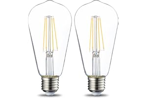 Amazon Basics Lampadina a LED vintage, ST64, attacco Edison E27, 7 W (equivalente a 60 W), con filamento chiaro, confezione da 2, non dimmerabili, Luce Bianca Calda