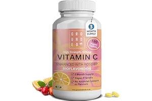 G R O U N D E D COFFEE SCRUB Vitamin C 500 mg Enhanced with Rosehip Bioflavonoids, 3 Month Supply (180 Tablets) Vegan & Vegetarian Friendly High Strength, Premium Dose Slow Release VIT C for Immune Support, UK Made by Grounded