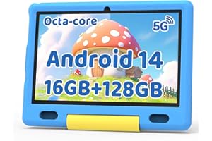 Ainmel Kinder Tablet 10 Zoll Octa-Core Android 14 Tablet für Kinder, 16GB+128GB (1TB TF), Kindersicherung, WiFi 6/Bluetooth 5.3, Widevine L1 mit Kindersicheres Gehäuse -Blau