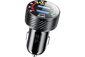 KEWIG Zigarettenanzünder USB Ladegerät, Dual QC3.0 Port Schneller USB Adapter Auto, 36W/3A Auto Ladegerät Kompatibel mit Buntem Voltmeter & EIN/Aus-Schalter Passend (Black)