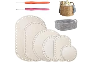 SITARCMIN 6 Stück Korbboden zum Häkeln, Korbflechten Set Rund und Oval, Naturholzkorbboden Taschenboden Holzboden zum Häkeln, Holzboden für Häkelkorb Muster Basteln Korbflechten DIY(mit 2 Stück Häkelnadel)