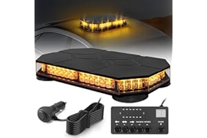FXLPOWER Gyrophare à 42 LED avec Câble de 3.8 Mètres, Jaune LED Avertissement 12-24V avec Aimant, étanche IP68, 38 Modes pour Véhicules de Construction Tracteur Remorque Chasse-Neige