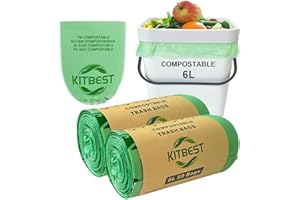 Compostable Food Waste Bags 6L, KITBEST Biodegradable Bin Liners with EN13432 Certification Home Compost Kitchen Caddy Trash Waste Garbage Bags