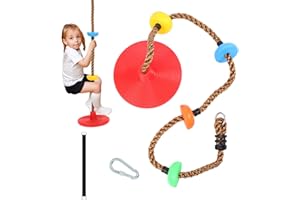 SILVER VALLEY Premium Kids Swing Climbing Rope With 4 Plastic Knots and Disc Swing Seat Ideal for Tree Houses and Climbing Frames