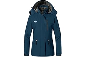 Wantdo Giacca da Sci Montagna Impermeabile Parka da Neve Calda Imbottita Invernale Cappotto da Sci con Cappuccio Antivento Giubbotto da Viaggio Donna
