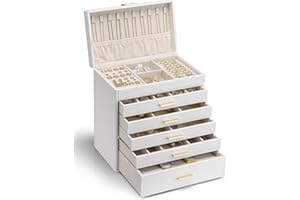 Vlando 6 Layer Large Jewellery Box, Jewellery Organiser with Necklace Holder, Jewellery Storage for Ring Bracelet and Watch, Gift for Women (White)