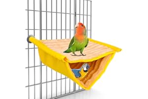 YANMUCY Nid d'oiseau pour perroquet - Lit superposé d'hiver chaud à suspendre - Lavable - En peluche douce - Pour petits animaux de compagnie - Pour cacatoès, ara, perruche - Taille S - Jaune