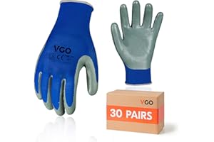 Vgo... 30Pares Guantes Trabajo, Guantes de Jardín Revestidos de Naylon PU Nitrilo Poliuretano Antideslizante para Mujeres y Hombres, Guantes Protección Mecánica e Industrial