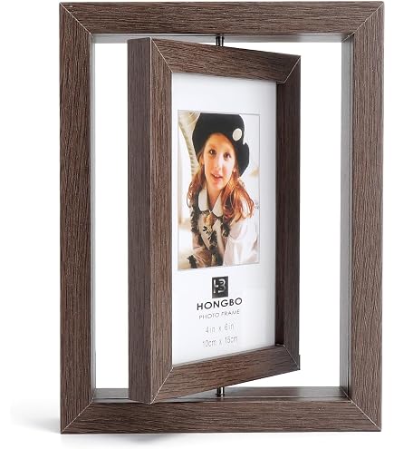 Cornice Portafoto Girevole A 360° In Legno – Doppia Faccia Per Due Foto 10x15 Cm, Per Scrivania O Regalo