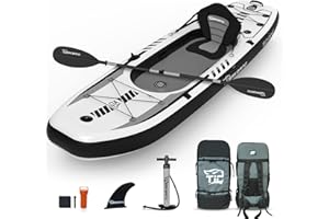 TIGERXBANG Kayak Inflable de 10.2'x35'x8' con Asiento extraíble, Juego de Kayak Sup Incluye Bomba de Mano/Remo de Aluminio/Mochila, para Pesca, excursiones, Negro, SNBOAT001