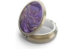 HION Pudełko na pigułki Pudełko na pigułki z lustrem Retro 3 przegródki Małe pudełko na pigułki Brązowe małe pudełko na pigułki lub witaminy, olej rybny, suplementy, pojemnik na pigułki(fioletowy złoty marmur)