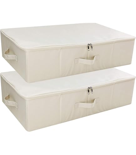 Amonsen 2 stuks grote opvouwbare stoffen opbergdozen met ritssluiting voor queen/kingsize beddengoed, winterkleding in de slaapkamer en kledingkast, beige