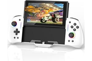 RREAKA Switch Controller for Nintendo Switch/OLED, One-Piece Switch Pro Controllers for Joycon, Handheld Switch Grip Remote with 8 RGB Colors, Adjustable Turbo, Dual Motor Vibration, Back Button White
