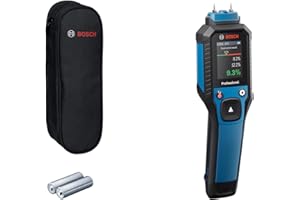 Humidimètre à broches GMP 2-15 Bosch Professional (mesure 37 essences de bois et 10 matériaux de construction, thermo-hygromètre intégré, IP65, 2 piles AA, housse)