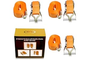 Diversity Wrap Set of 2 Heavy Duty 10m x 50mm 5000kg | 5T Ratchet Tie Down Straps with Double J Hook Durable Weather Resistant Polyester Straps- Hooks (Orange)