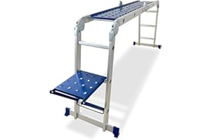 KELI FRANCE KELI - Echelle articulée 3,5m Multifonctions,Multi-Position,Plateforme,Fabriqué en Alu, Qualité Professionnelle, Marche d'accès Confort, Certifiée à 150kg, EN131 CE