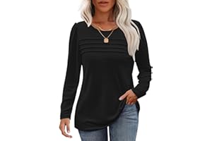 WNEEDU Damen Langarmshirt Rundhals Lässige Lose Pullover Damen Trendy Falten Sweatshirt Herbst Winter Puli Oberteile Bluse Tunika Tops