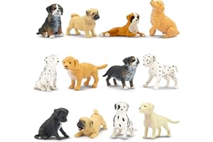 toymany Lot de 12 Mini Figurines d'animaux de Chien, Ensemble de Jouets réalistes en Plastique, Mini Figurines de Chiot, Noël, décoration de gâteau pour Chiot, Cadeau d'anniversaire pour Enfants