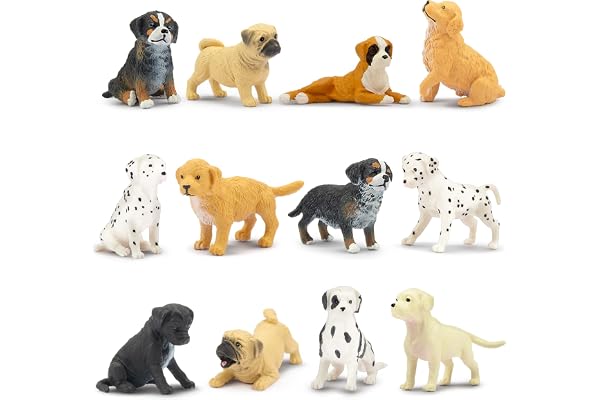 toymany Lot de 12 Mini Figurines d'animaux de Chien, Ensemble de Jouets réalistes en Plastique, Mini Figurines de Chiot, Noël, décoration de gâteau pour Chiot, Cadeau d'anniversaire pour Enfants