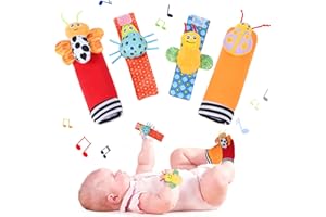 Vicloon Skarpetki Grzechotka dla Dziecka, 4 Par - Sensoryczne Zabawki dla Niemowląt, Prezent dla Małych Dzieci Chłopcy Dziewczęta (Owad)