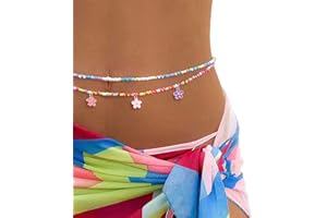 Prosy Bunte Perlen Taillenkette Gold Blume Körperkette Bauchketten Gürtel Sommer Strand Modeschmuck Einstellbar für Frauen und Mädchen