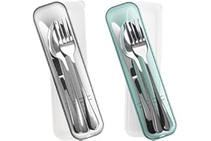 Mnsconkl Camping Geschirr Set 2 Personen,Besteck Set,Edelstahl Reisebesteck mit Etui - Löffel Gabel Messer,Campingbesteck für Reise,Outdoor, Picknick,Arbeit,Schule,Spülmaschinenfest(Schwarz Grün)