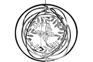 ROUCERLIN Butterfly Wind Spinner Outdoor, 7.0 Inch 3D Metal Garden Yard Spinner Hanging, Silver Kinetic Wind Spinner Sculpture for Window Indoor Decoration Ornaments Gift Women