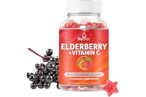 BeLive Elderberry Immunity Support Gummies | Contains Vitamin A, C, D, Vitamins B Complex, Folate & Zinc | Formulated to Boost Immune System | Tasty Raspberry Flavour | Vegan Friendly