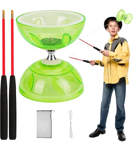 Diabolo Chinois Triple Roulement – Set Complet : Diabolo, Ficelle 10m, 2 Bâtons, Sac – Débutant, UV Violet