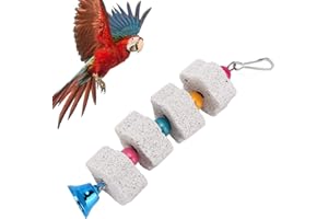 iFCOW Piedra de Calcio para Picos de pájaros para Loros, Juguete para pájaros Piedra para Picos de Sepia Juguetes Colgantes para jaulas con Campana para Loros Pequeños Animales