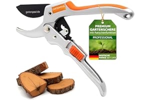 GARTENPAUL Gartenschere Premium mit Ratschenfunktion, robuste Profi Ratschen Garten-Schere, 30 Jahre Qualität, Astschere Rosenschere Rasenkanten Gartengeräte Rasen Baum Strauch Pflanzenschere