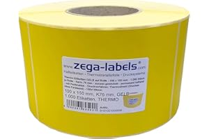 ZEGA-LABELS Thermo Etiketten GELB auf Rolle - 100 x 150 mm - 1.000 Stück je Rolle - Kern: 76 mm - aussen gewickelt - permanent haftend - Druckverfahren: Thermodirekt (Drucken ohne Farbband)